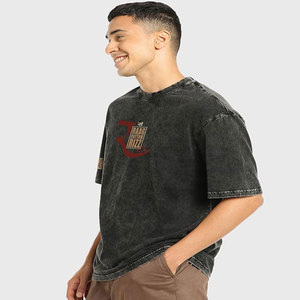 T-shirt homme gris foncé coupe droite à manches courtes, logo au dos, col rond, jersey décontracté, 100 % coton, anti-plis, séchage rapide, grande taille - Product Image 1