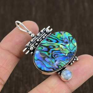Pendentif en coquille d'ormeau et pierre de lune, bijoux en argent sterling faits à la main, collier bohème en pierres précieuses, cadeau unique pour femme - Product Image 5
