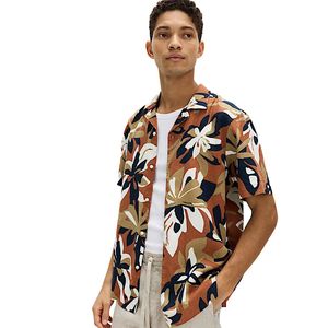 เสื้อเชิ้ตฮาวายผ้าลินินสำหรับผู้ชาย ลายใบไม้เขตร้อนสไตล์วินเทจ แขนสั้น ติดกระดุม ชุดลำลองชายหาด รีสอร์ท วันหยุดฤดูร้อน - Product Image 1