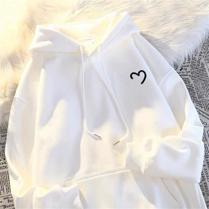 เสื้อฮู้ดผู้หญิง สีพื้น พิมพ์ลายรัก เสื้อคลุมมีฮู้ด คอลเลคชั่นสำหรับฤดูใบไม้ผลิและฤดูใบไม้ร่วง แฟชั่นลำลอง ดีไซน์ล่าสุด - Product Image 3