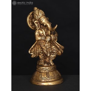 Sculpture en laiton de Ganesha de petit seigneur dansant de 6 pouces fabriquée à la main en Inde - Product Image 4