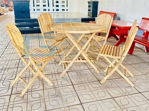 Outdoor <b>Folding</b> Bamboo Dining <b>Table</b> Chair for Home Wedding or Restaurant Durable and Stylish Handwoven Rattan Seat Bamboo Frame - Product Image 3