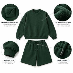 Ensemble de survêtement 2 pièces pour homme, style streetwear, en molleton de coton, avec sweat à capuche et short, léger, pour la détente - Product Image 5