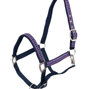 Harnais de cheval en nylon rembourré réglable avec motif à carreaux, collier de tête durable et doux, équipement d'équitation - Product Image 1