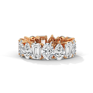 Rose Gold Seven Stone Bridal <b>Ring</b> Oval Pear <b>Emerald</b> Cut Diamond Band Wedding Engagement Jewelry - Product Image 1