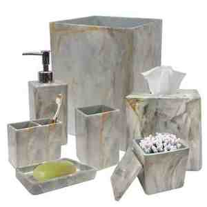 Luxury Hotel Grade Four-Piece <b>Bathroom</b> <b>Set</b> Easy-Clean Rectangle Polyresin <b>Accessories</b> <b>White</b> Color - Product Image 3
