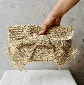 HOT SUMMER HANDBAGS 2026! Straw <b>Boho</b> Raffia Bow Clutch Beach Picnic Travel <b>Bag</b> Women Fashion - Product Image 5