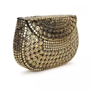Gold Plated Brass Clutch <b>Bag</b> With <b>Studs</b> Irregular Shape Fashion Metal Craft Art Collectible - Product Image 1