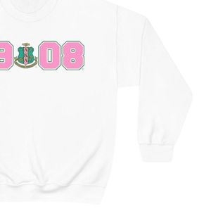 Sweat-shirt blanc à col rond avec imprimé graphique rose et vert 1908, manches longues, en molleton de coton, pull décontracté pour femme, haut d'hiver - Product Image 4