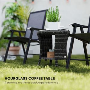 Tavolino da Caffè da Esterno Grigio da 18 Pollici con 2 Ripiani Portaoggetti, Tavolino Laterale da Patio in Vimini PE Leggero con Piano in Legno Composito e Struttura in Acciaio - Product Image 4