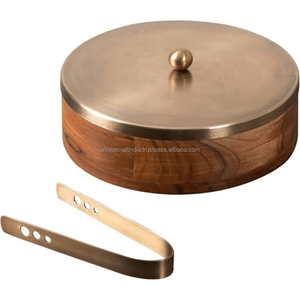 กล่องใส่ชาปาตีไม้มะม่วงทำมือ พร้อมฝาโลหะและที่คีบ |   ที่เก็บโรตีพรีเมียม |   กล่องเก็บขนมปังตกแต่ง - Product Image 1