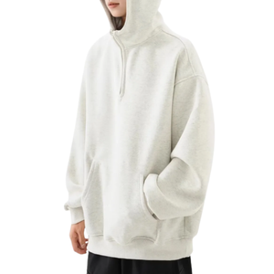Sudadera con capucha de algodón de alta calidad para hombre, con cremallera de un cuarto, estilo oversized, para invierno, transpirable y ecológica. - Product Image 1