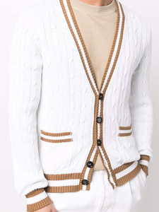 Suéter Cárdigan Blanco de Punto para Hombre y Mujer, Cuello en V, Abotonado, Manga Larga, Color Sólido, para Otoño - Product Image 4