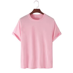Camisetas de hombre de algodón de manga corta con cuello redondo de color sólido transpirable con estampado de logotipo personalizado - Product Image 1