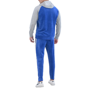 Ensemble de survêtement pour homme, bleu gris, couleur contrastée, à capuche, manches longues, poches latérales, coupe classique, style décontracté d'automne - Product Image 2
