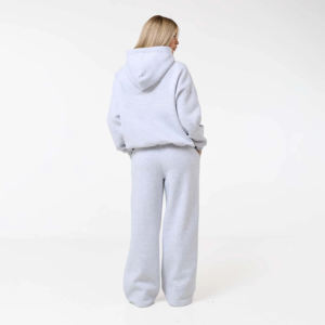 Conjunto Deportivo de Pantalones y Sudadera con Capucha para Mujer, Invierno, Oversize, Color Gris Sólido, 100% Algodón Ecológico, Largo Completo, Lavado Ácido, Estampado - Product Image 6