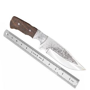 Cuchillo de Camping Artesanal de Acero Damasco de Grado Industrial con Punta Caída, Mango de Madera OEM, Funda de Cuero y 3 Años de Garantía - Product Image 6