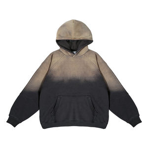 Hoodie polaire vintage grande taille pour homme, personnalisable, double couche, délavé à l'acide, effet soleil, vieilli, doublure à carreaux, par Gold Manufacturer - Product Image 1