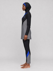 Conjunto de burkini modesto con cremallera OEM, traje de baño islámico musulmán impermeable con estampado estilo burkini con diseño OEM. - Product Image 3