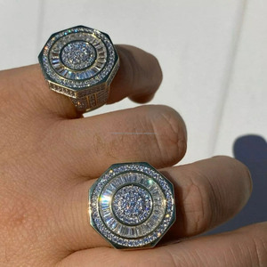 Iced Out Baguette and Round Cut Moissanite Diamond Octagon <b>Pinky</b> <b>Ring</b> Hip Hop Style Engagement <b>Ring</b> 925 Sterling <b>Silver</b> Jewelry - Product Image 6