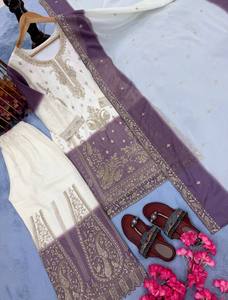New Arrival Trendy Fancy Women <b>Wedding</b> Star Georgette Kurta , Sharara With Duppata set - Product Image 5