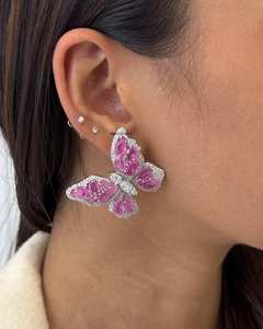 Boucles d'oreilles clous papillon en moissanite rose taille poire, or 10K 14K 18K, argent sterling 925 935, bijoux de luxe raffinés - Product Image 2