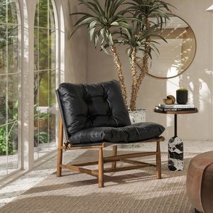 Fauteuil d'appoint Oxford 26,5 pouces en cuir noir, style Mid-Century Modern, pour salon - Product Image 2