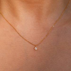 Dainty Gold Teardrop Necklace 925 Sterling Silver 14K Gold Plated Bridal Wedding Jewelry <b>Gift</b> <b>For</b> <b>Her</b> - Product Image 1