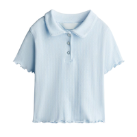 Camiseta Polo de Punto Acanalado con Bordado para Niñas, de Poliéster/Algodón, Teñida, Transpirable, Antipilling, de Secado Rápido