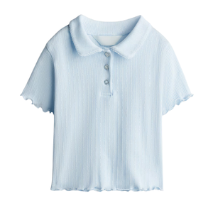 Camiseta Polo de Punto para Niñas, Casual, Bordada, de Poliéster/Algodón, con Tejido Acordonado, Teñida, Transpirable, de Manga Corta - Product Image 1