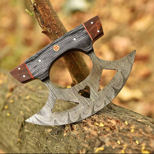 Couteau Ulu en acier Damas fait main, coupe-pizza alaskain avec étui en cuir, couteau à pizza - Product Image 1