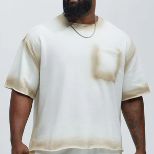 T-shirt en coton blanc surdimensionné pour homme, manches courtes, col rond, couleur unie, design décontracté avec poche - Product Image 3