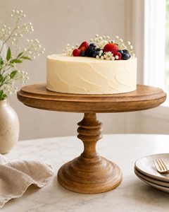 Premium Acacia Wood Cake Pedestal with Carving Style Rustic Bakery Display Tray Wedding Party Centerpiece handwork - Product Image 1