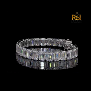 Premium Emerald Cut Lab Grown Diamond Tennis Bracelet Four Prong Eternity Link Bracelet 9K 14K 18K <b>Solid</b> <b>Gold</b> Fine Jewelry - Product Image 3