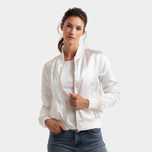 Custom Satin Bomber <b>Jacket</b> <b>Women</b> Crew Neck Long Sleeve Silk Satin <b>Jackets</b> Ladies Spring <b>Lightweight</b> Bomber Satin <b>Jacket</b> <b>Women's</b> - Product Image 2