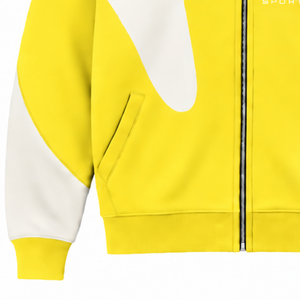 Lemon Yellow Contrast Panel Zip Up Hoodie Men Streetwear Full Zipper Long Sleeve Casual <b>Fleece</b> <b>Hooded</b> <b>Jacket</b> With Pockets - Product Image 6