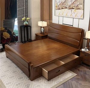 Base de Cama de Madera de Teca Hecha a Mano para Dormitorio Moderno - Elegante Base de Cama de Teca Sólida con Almacenamiento - Product Image 1