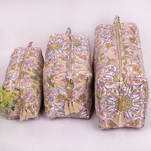 Juego de Bolsas de Maquillaje con Estampado Floral Hechas a Mano, de Algodón Acolchado, 3 Piezas, con Cierre, para Viaje, Lavables, para Guardar Artículos de Aseo, Venta al Por Mayor - Product Image 1