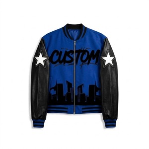 Chaqueta Varsity Personalizada al por Mayor para Hombre, con Mangas de Cuero y Parche de Estrella, Estilo Urbano con Diseño de Horizonte Urbano, Chaqueta Bomber Letterman Unisex - Product Image 6