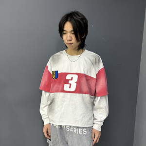เสื้อยืดพิมพ์ลายแขนยาวสองชั้นทรงโอเวอร์ไซส์สำหรับผู้ชาย คุณภาพสูง ผ้าฝ้าย 100% เป็นมิตรกับสิ่งแวดล้อม ระบายอากาศได้ดี - Product Image 2