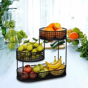 Three Tier Oval Metal Fruit <b>Basket</b> Storage Rack Standing Type Kitchen Minimalist Design <b>Stackable</b> Food Holder - Product Image 2