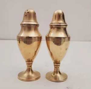 Ornate Brass Pedestal <b>Salt</b> and Pepper Shakers Vintage Goblet Style Metallic Spice Dispenser Traditional Tableware Cruet - Product Image 1