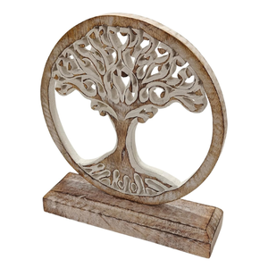 Décoration de table sculptée à la main en bois de manguier, motif arbre, pour salon - Product Image 3