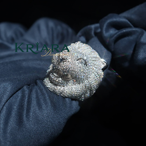 Anillo con Cabeza de Pantera, Platino, Corte Brillante Redondo, Diamante Cultivado en Laboratorio, Color D, Joyería de Lujo para Mujer, para Fiestas - Product Image 1