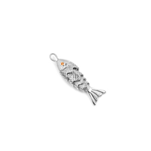Pendentif breloque en laiton plaqué argent avec zircone cubique orange en forme d'œil de poisson pour la fabrication de bijoux et colliers - Product Image 5