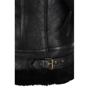Blouson aviateur en cuir véritable pour homme avec doublure en peau de mouton à capuche, coupe-vent, manteau d'hiver, style motard, coupe classique - Product Image 6
