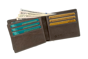 [La Mejor Oferta] Cartera Bifold Unisex Castello con Protección RFID, de Cuero Genuino Suave, Cierre de Broche, Forro de Poliéster, Grabado en Relieve, Negro/Marrón Oscuro - Product Image 5