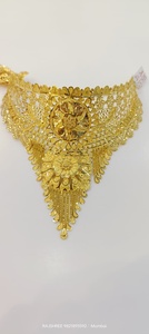 สร้อยคอทองคำแท้ 22k สำหรับผู้หญิง เครื่องประดับงานแต่งงานแบบอินเดียดั้งเดิม ดีไซน์ลายดอกไม้ฉลุลาย สร้อยคอทองคำ - Product Image 3