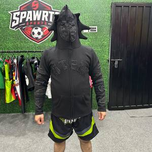 Sweat à capuche brodé crâne pour homme, fermeture éclair sur le devant, coupe oversize, streetwear, noir, polyester, tissu molletonné, automne - Product Image 1