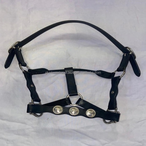 Licou de cheval réglable en cuir marron fait à la main, tailles personnalisées avec conjos argentés, équipement de cheval de créateur - Product Image 5